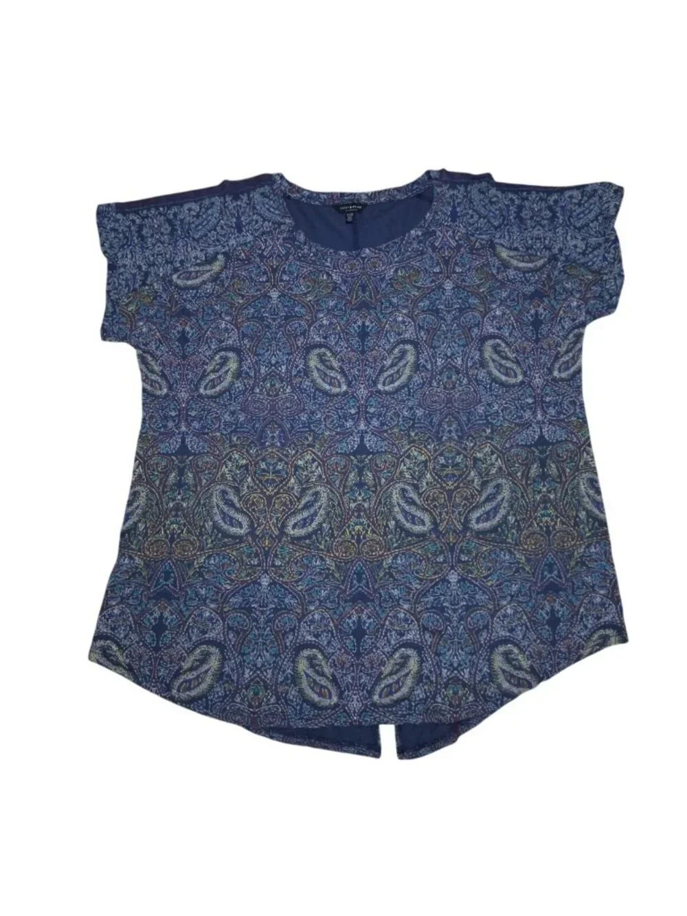Lucky Brand Paisley Split-Back Top 2X Blue Multicolor Cotton Modal